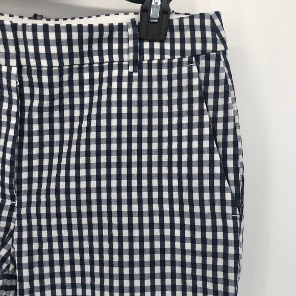 J Crew Factory Pants Womens 8 Gingham Cropped Straight Skimmer Cotton Navy Blue - Picture 3 of 9